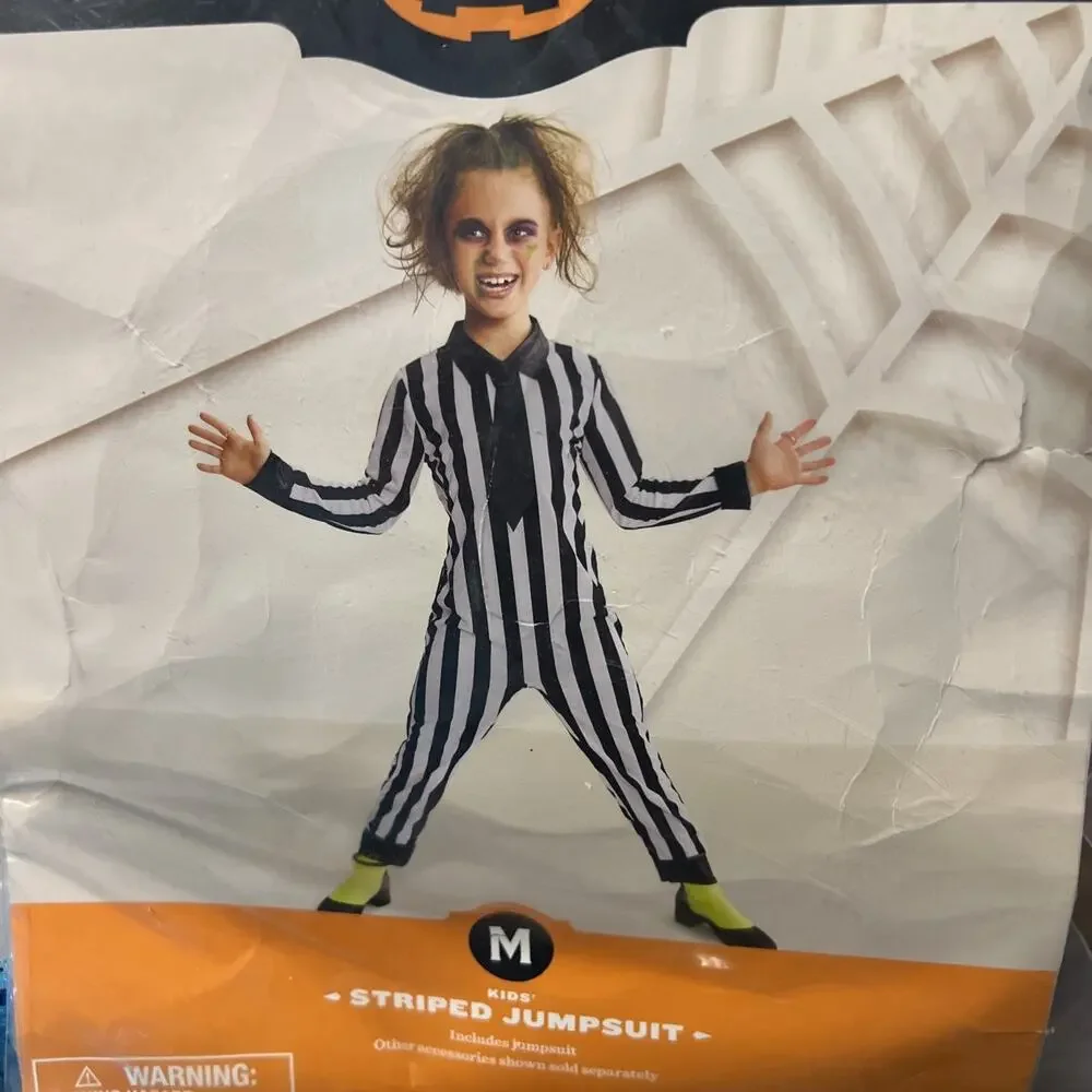 Striped Jumpsuit Kid's Unisex Halloween Costume 8, Medium Beetlejuice